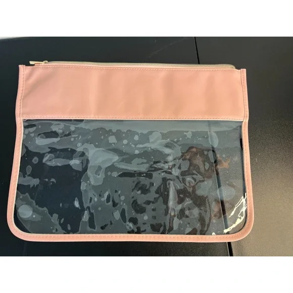 Two Clear Bags Travel Stuff Nylon Makeup Zipper Pouch Travel Cosmetic Pink Green - Picture 7 of 9